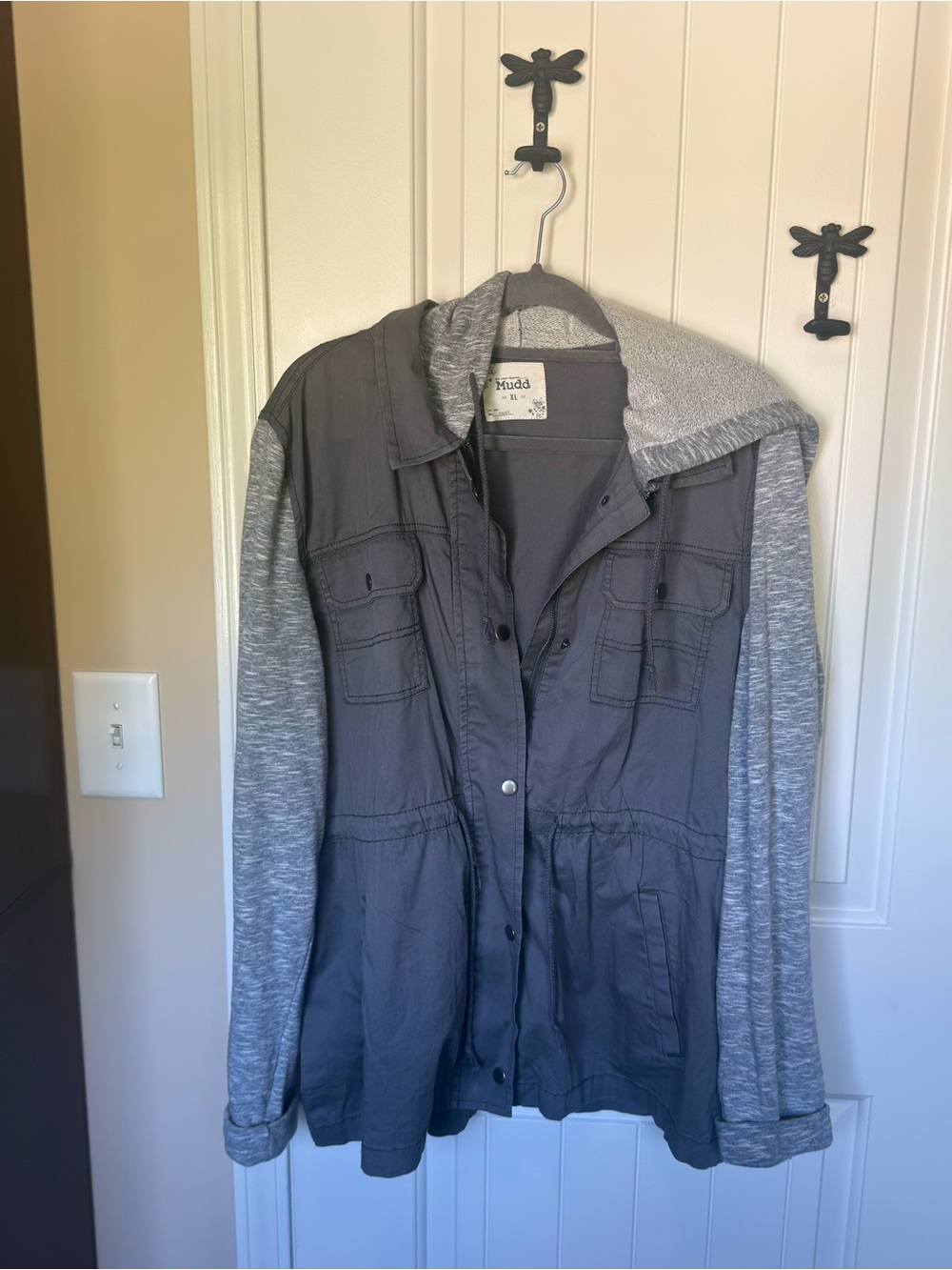Mudd Two-Tone Gray Hooded Utility Jacket